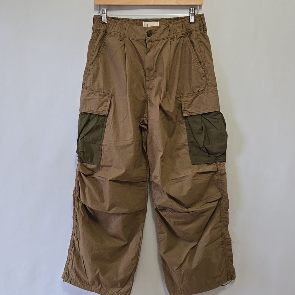 Anthropologie Tan Cargo Parachute Pants Size 28 Bungie Ankle - Picture 3 of 16